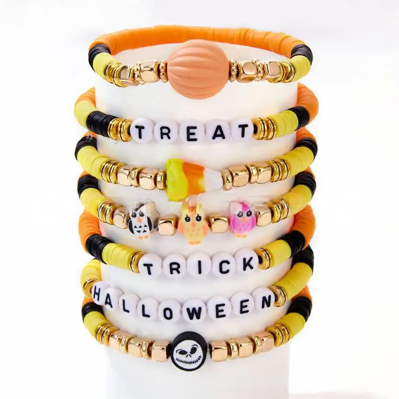 Halloween & Death Day Pafu Halloween Bracelet Ornaments Custom DIY Beads Bohemian Layered Bracelet Set Friendship Bracelet Girls & Girls Gifts