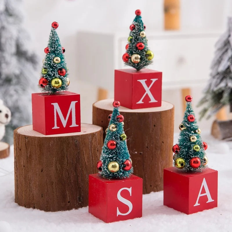 Xmas Faux Mini Christmas Tree Interior Wooden Tabletop Ornament Festive Christmas Party Decoration