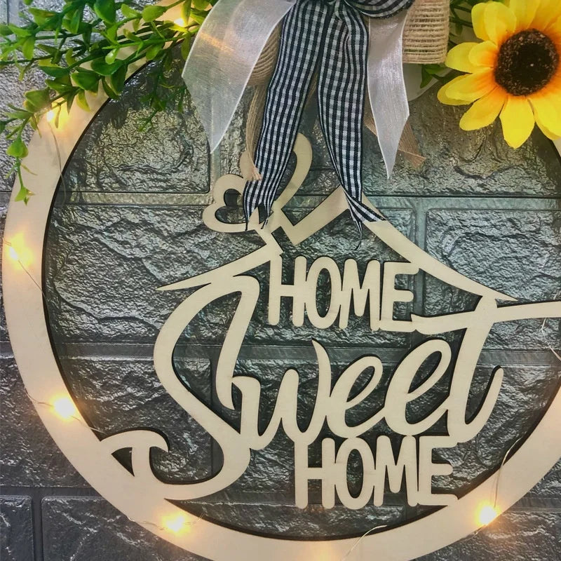 New Christmas Hollow Wreath with Light Wooden Signs Home Decoration Welcome House Number Christmas Wooden Round Door Decoration 