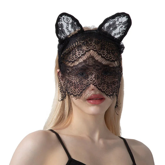 Easter and Thanksgiving 3 Costumes Hair Accessories Sexy Cat Ears Black Lace Veil Mask Halloween Headband