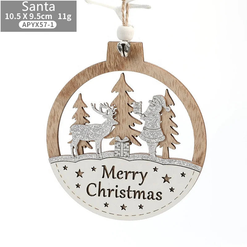 Laser 3D printing wooden colored Christmas wooden holiday home pendant creative wooden craft Christmas tree pendant