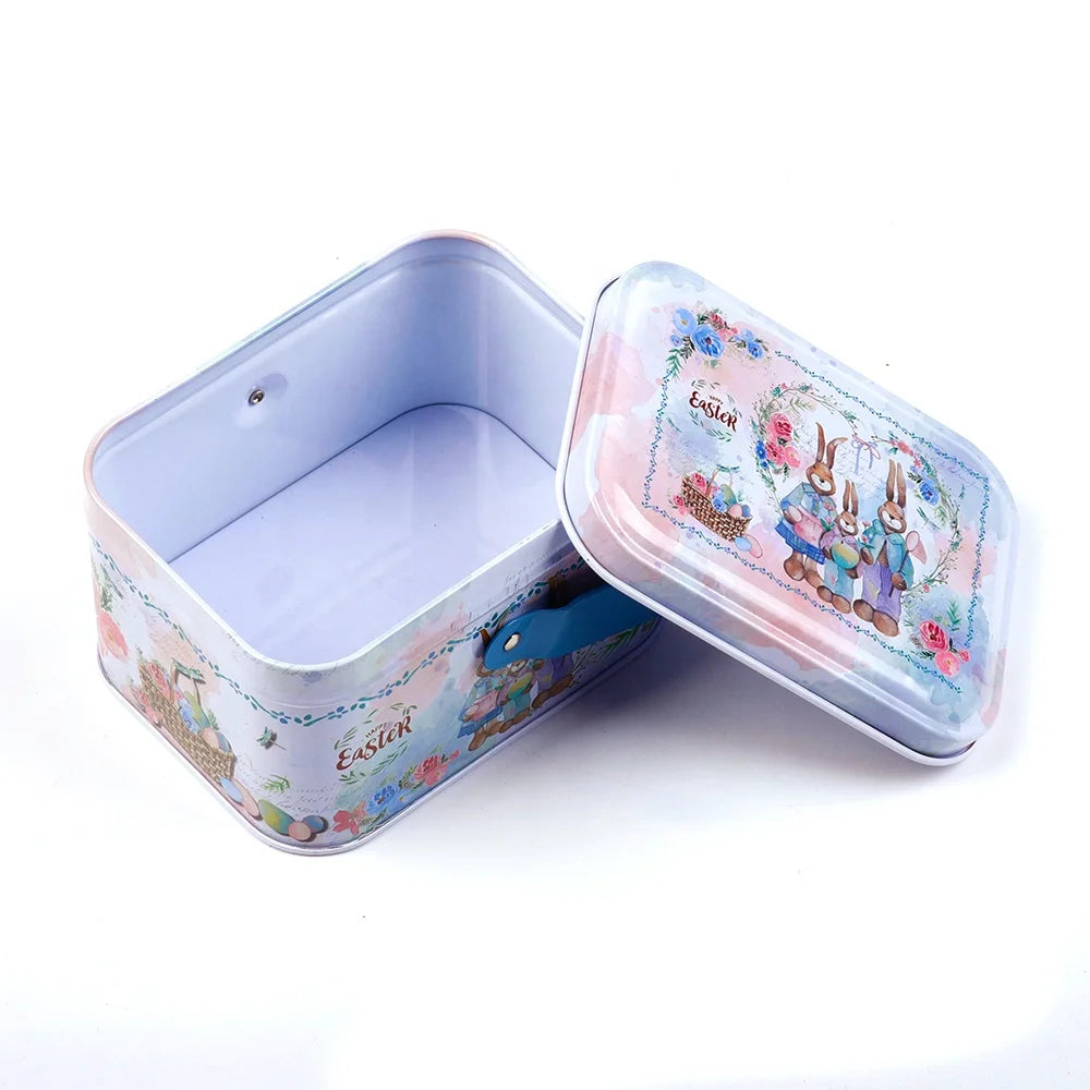 Easter and Thanksgiving 3 Metal Biscuit Box Tin Can Candy Box with Lid Food Biscuit Snacks Easter Bunny Metal Gift Box