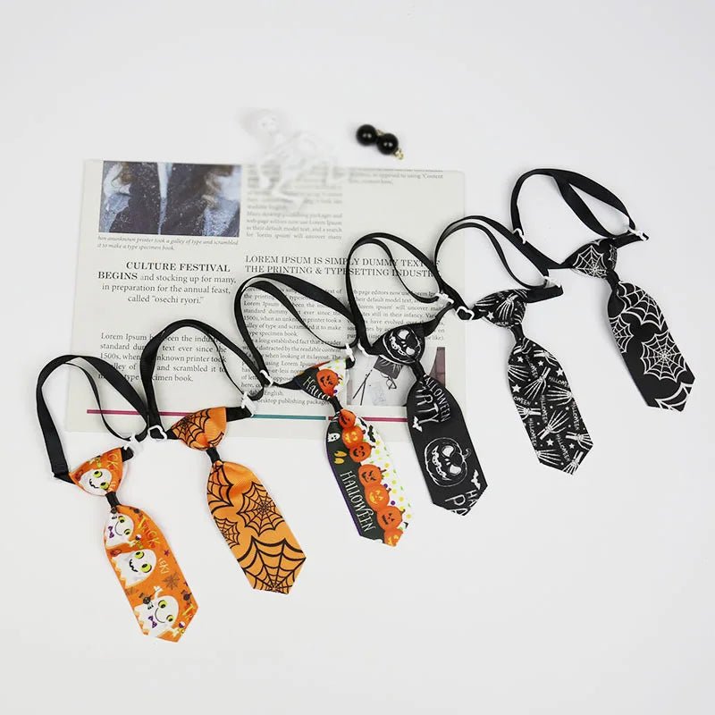 Halloween & Day of the Dead Pet Costume Halloween Puppy Neck Tie Spider Pumpkin Ghost Element Decorative Scarf Costume Accessories Pet Dog Cat Tie