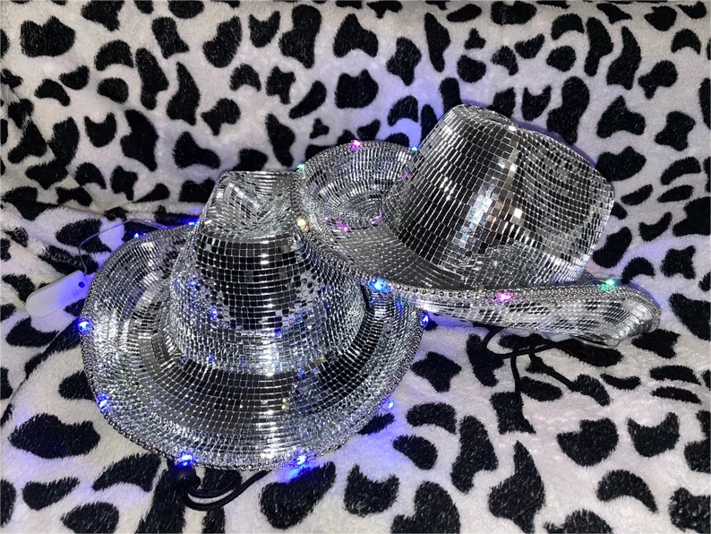 Halloween & Death Day Light Emitting Diode Disco Full Mirror Cowgirl & Boy Hat Birthday Bach Disco Cowgirl Hat Bridal Party Cowgirl Hat