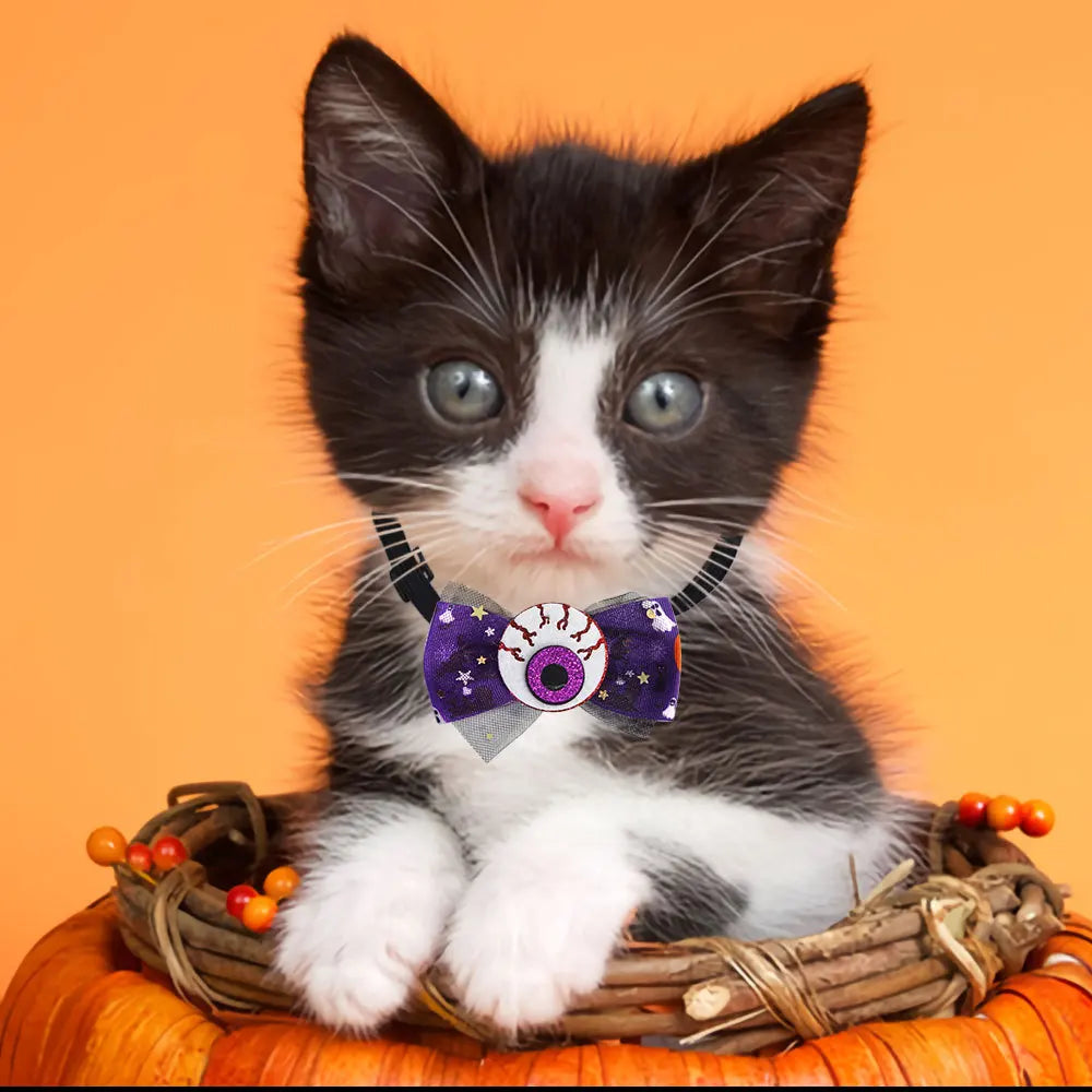 Halloween & Death Day Pet Set Halloween Pet Bow Collar Weird Atmospheric Neck Bow Scarf Pet Accessories Adjustable Dog Cat Bow Tie