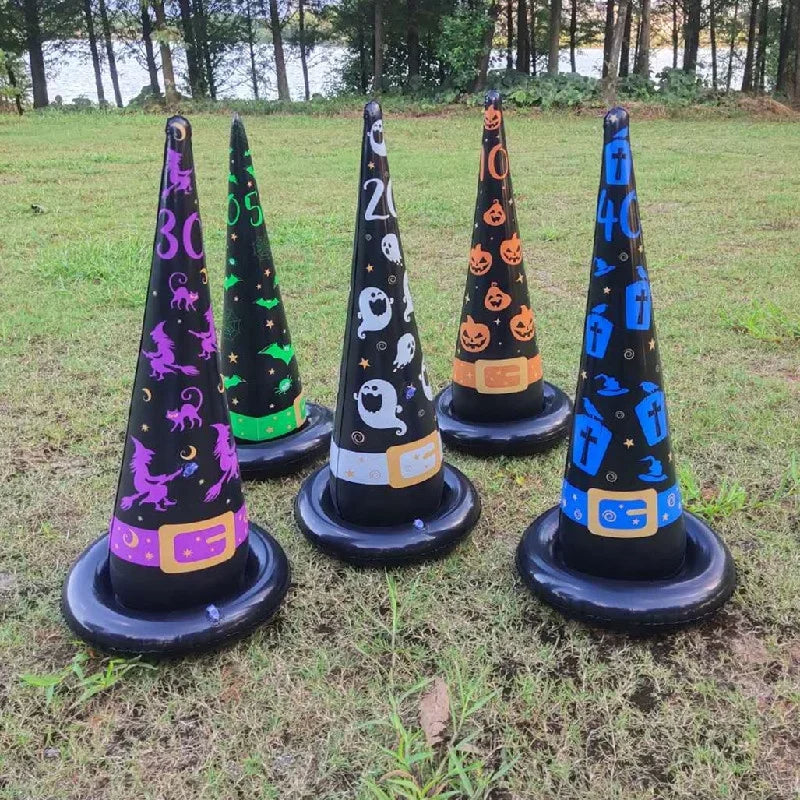 Halloween & Day of the Dead Carnival Indoor Outdoor Games Garden Toys Halloween Party Games, Inflatable Witch Hat Ring Throwing Games with Points
