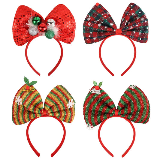 BSCI beautiful hair accessories colorful fabric confetti plaid striped snowflake bow Christmas headband party decoration gift