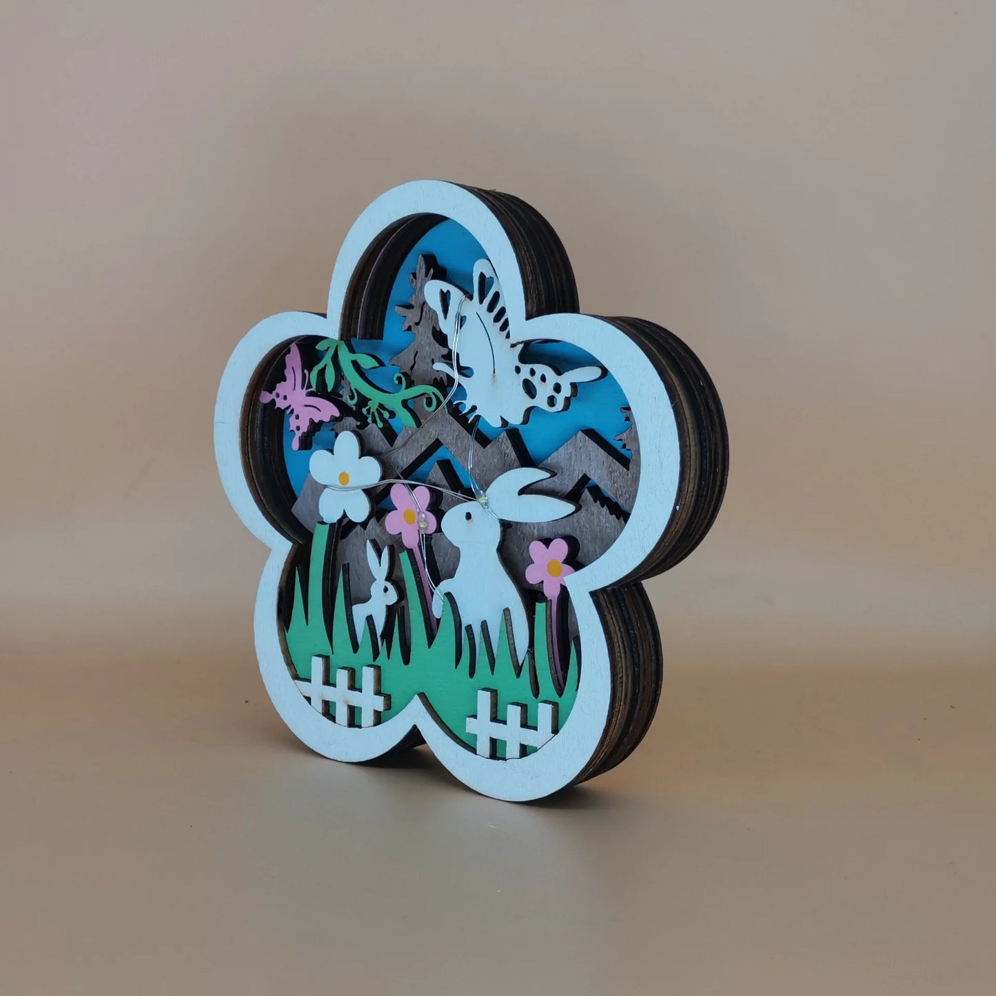 Easter and Thanksgiving 3 Wooden Crafts Floral Lighting Creative Home LED Lights Pop It Easter Bunny Ornaments Easter Bunny Peep