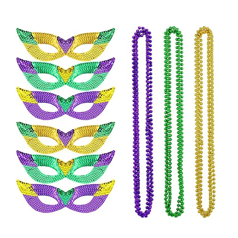 Carnaval Carnival Glitter Cap Beaded Chain Bright Single Side Set Socks New Orleans Dress Up Carnival Costume Accessory Set