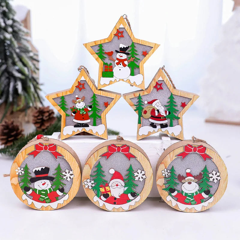 Christmas decoration Wooden luminous pendant Christmas children's small gift Christmas tree decoration pendant