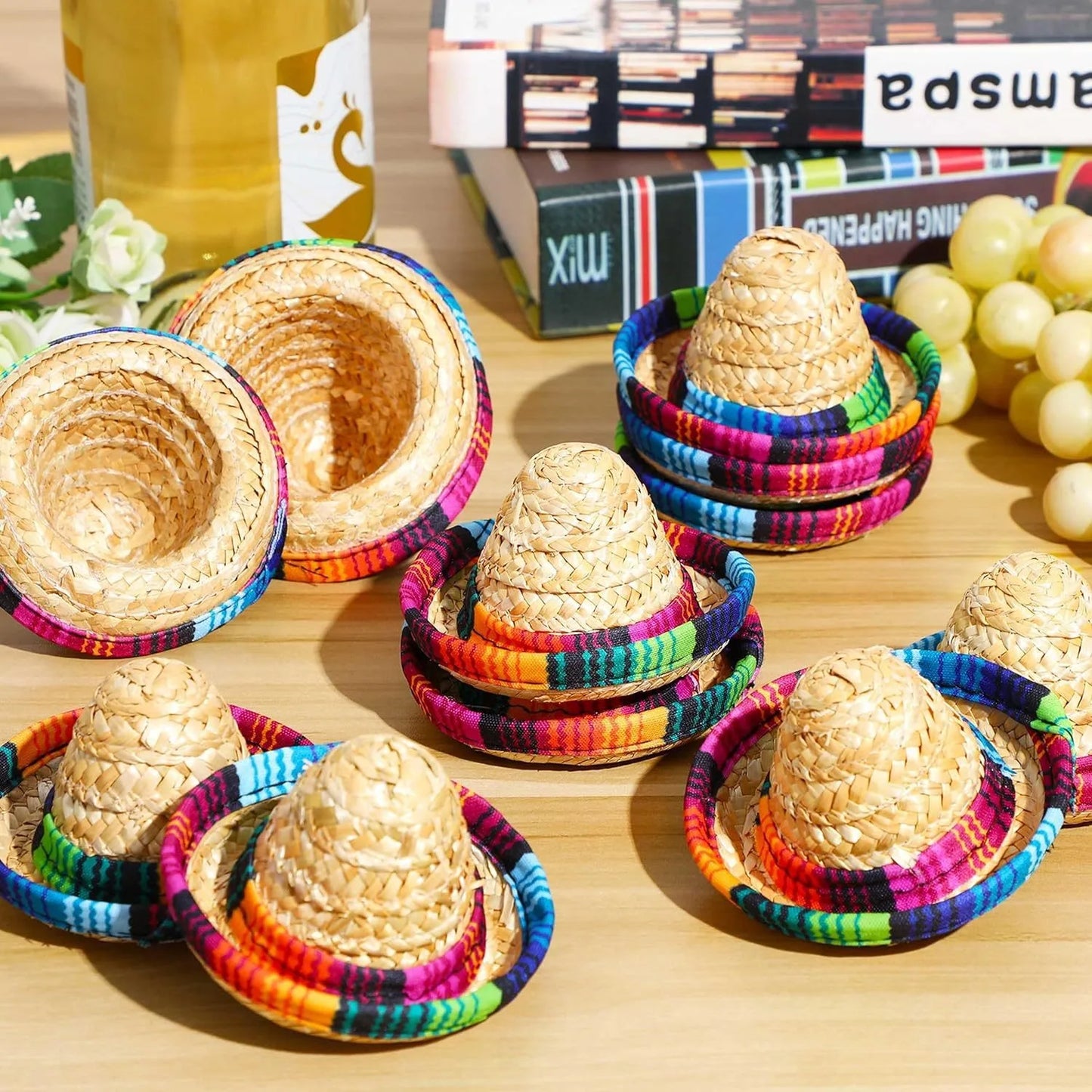 Mini Mexican Straw Hat Serape Top Hat 1 piece Cinco De Mayo Party Cutlery & Cinco De Mayo Decorations Carnival Decoration