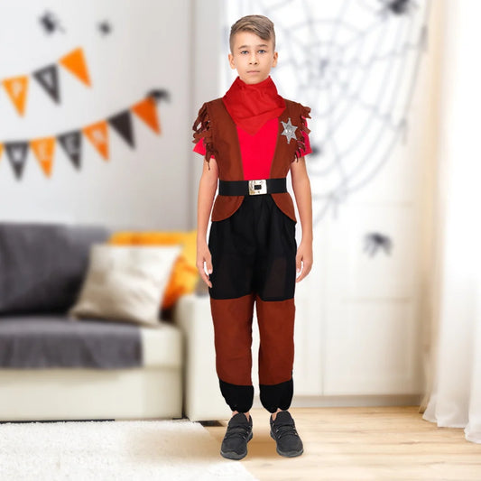 Fantasia de Halloween e Dia dos Mortos de 110 cm, conjunto de 3 peças de fantasia de xerife, traje infantil, conjunto de calças e blusa de polícia 