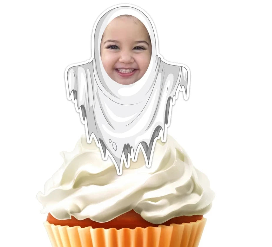 Halloween e Dia dos Mortos 12 peças Padrão Personalizado Festa de Halloween Decoração de Aniversário Rosto Personalizado Foto Cupcake Chapéu Alto Personalizado Cupcake Chapéu Alto de Halloween 