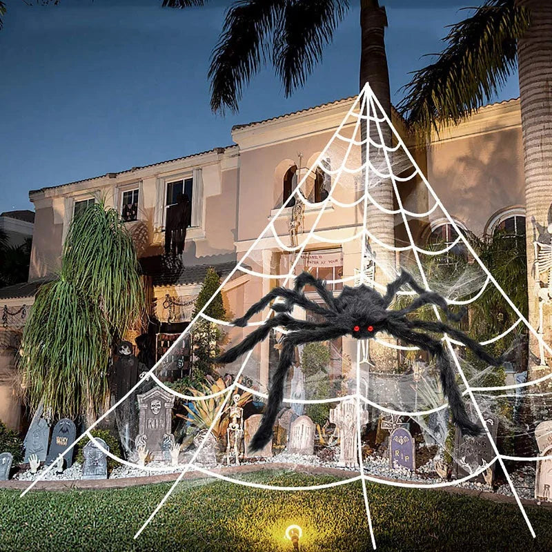 Halloween & Day of the Dead New Spider Web Triangle Web Simulation Oversized Plush Spider Ghost Festival Outdoor Decoration Props