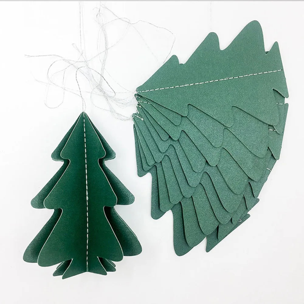 Fita de papel para árvore verde 3D de 2,5M, 10 peças, decoração de guirlanda de floresta de Natal, suprimentos para festa, pendurado, fundo de banner de árvore de Natal 