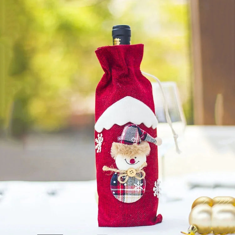 2021 Christmas Ornaments Santa Gift Bag Champagne Wine Bottle Cap Bag Christmas Wine Cap Bag