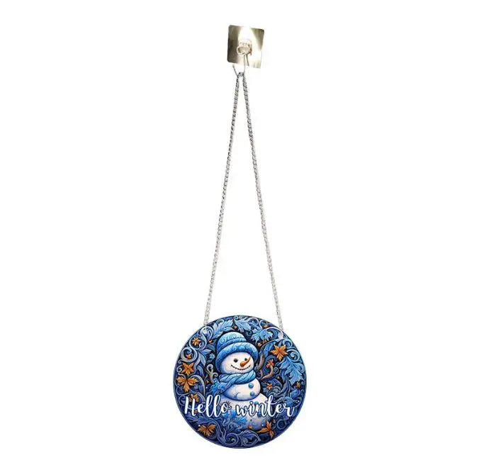 Round acrylic art sign plaque Christmas Day decoration greeting snowman hanging sign Christmas home window wall decoration