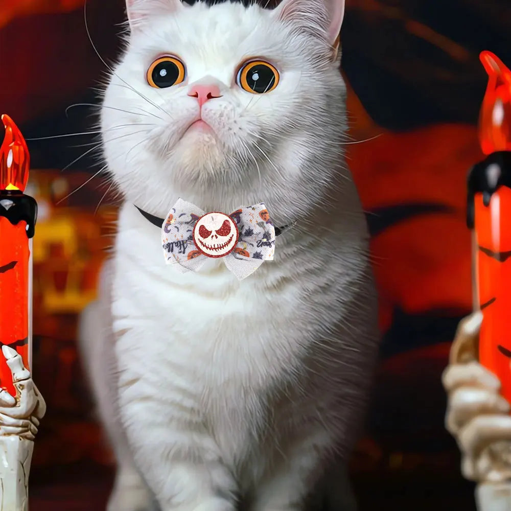 Halloween & Death Day Pet Set Halloween Pet Bow Collar Weird Atmospheric Neck Bow Scarf Pet Accessories Adjustable Dog Cat Bow Tie