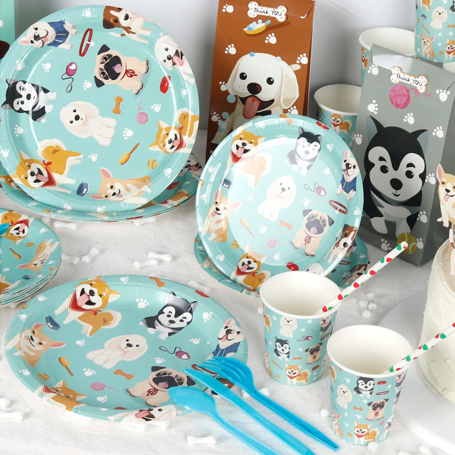 Birthday Party 2 Pet Birthday Party Supplies Tableware Set Pet Dog Children's Theme Disposable Cardboard Cup Napkin Dog Birthday Party Ornaments