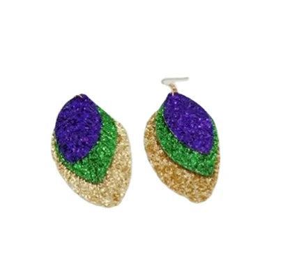 Carnaval Carnival Ball Gold Green Purple Sequin Half Face Mask Brazilian Carnival Mask Leather Earring Set