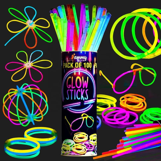 Birthday Party 2 Wedding Christmas New Year's Eve Party Neon Glow Stick Chain and Glow Glasses 100 Pieces Neon Glow Stick