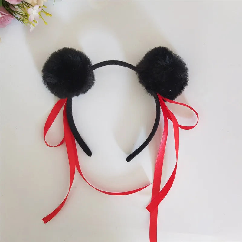 Wholesale 2025 headband children role play decoration red and black hair accessories cute fluff cartoon headband