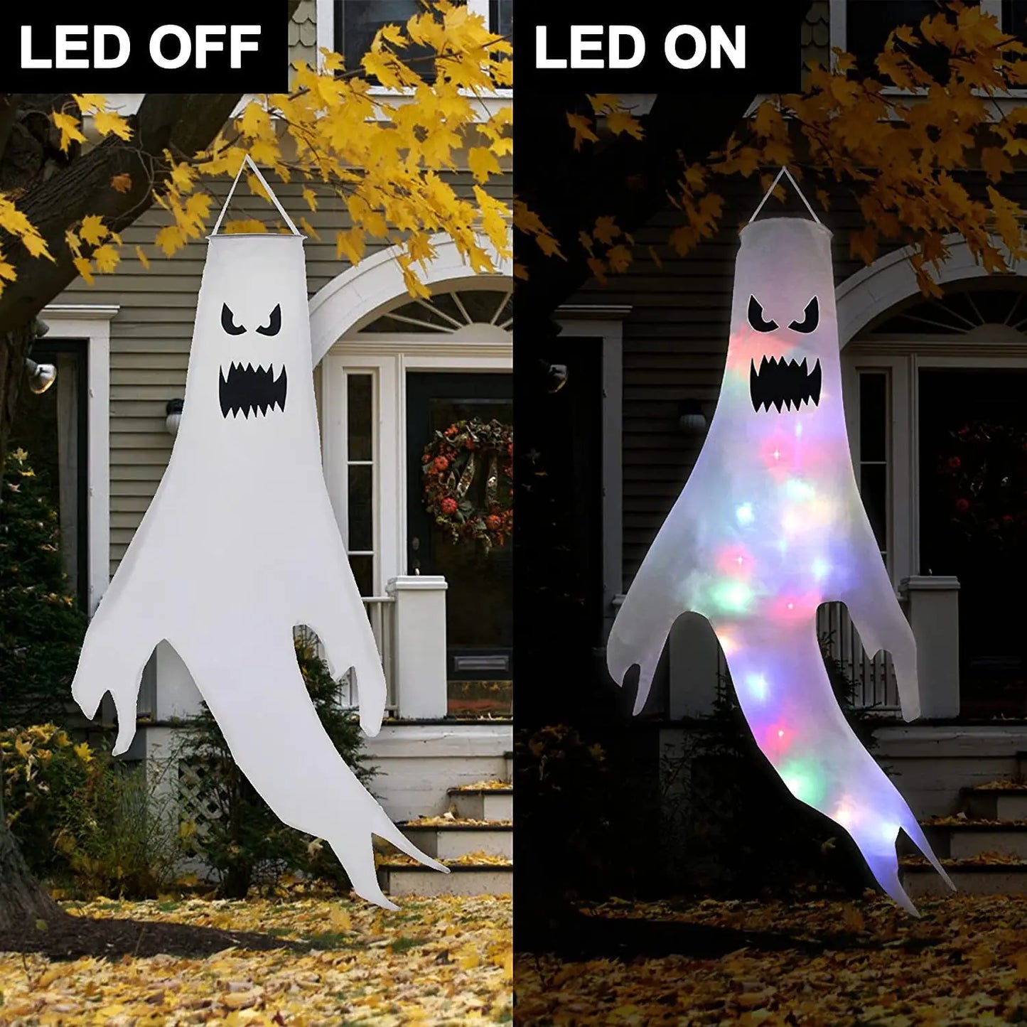 Halloween & Day of the Dead 130cm Halloween Decoration Horror Ghost Decoration with Light Emitting Diode Light Halloween Windsock Flag Hanging Ghost Outdoor Party Supplies