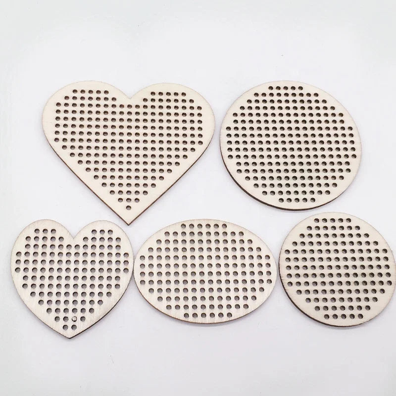 10 DIY Gifts Blank Wooden Key Ring DIY Needle and Thread Earrings Necklace Wood Cross Stitch Kit