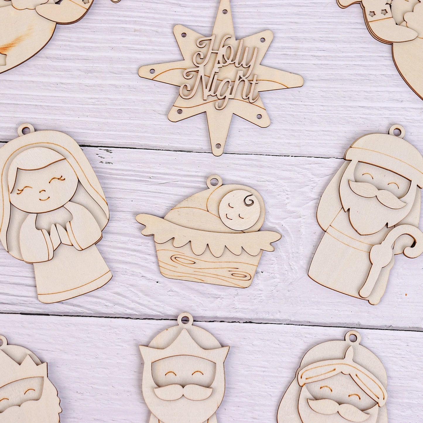 Decoração personalizada para árvore de Natal em madeira inacabada para Halloween e Dia dos Mortos, kit faça você mesmo, decoração de Natal com cena de madeira compensada 