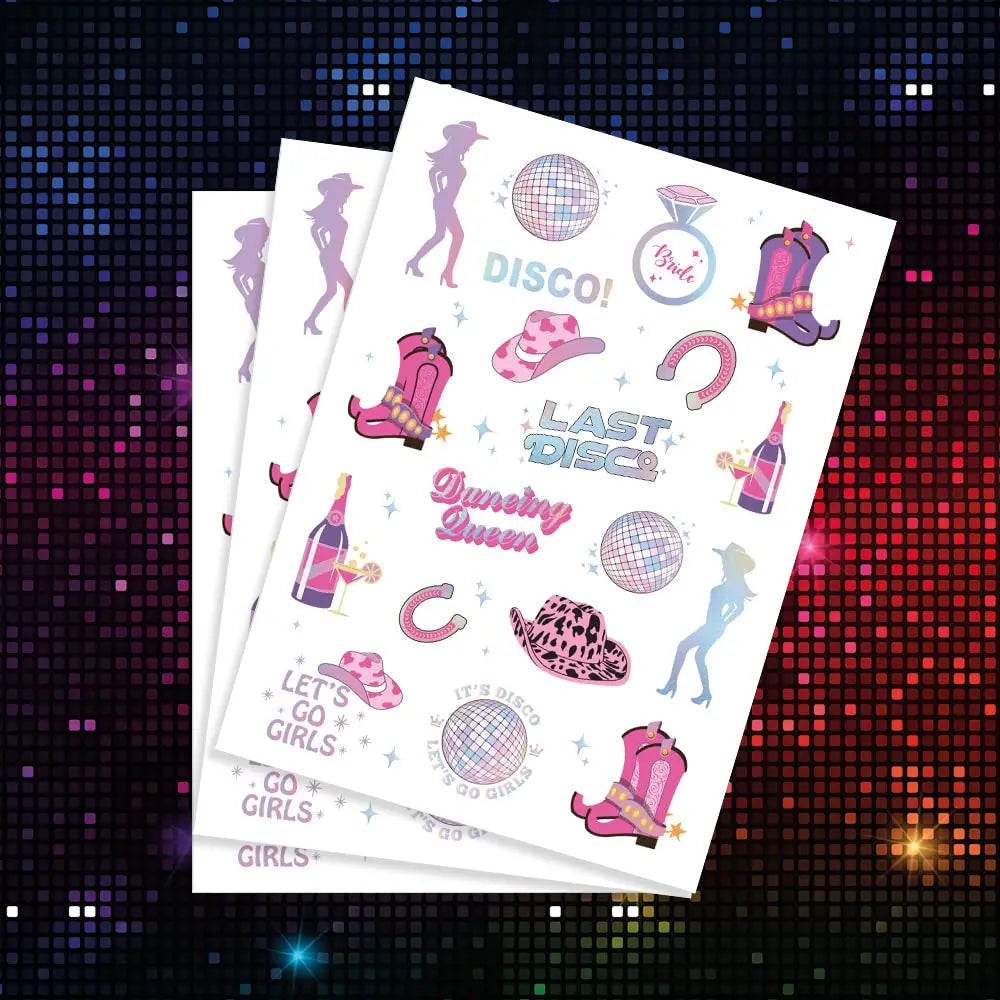 Birthday Party Disco Bachelorette Temporary Tattoo 57 Flash Style Girl Party Decoration Cowboy Bridesmaid Bride Shower Tattoo