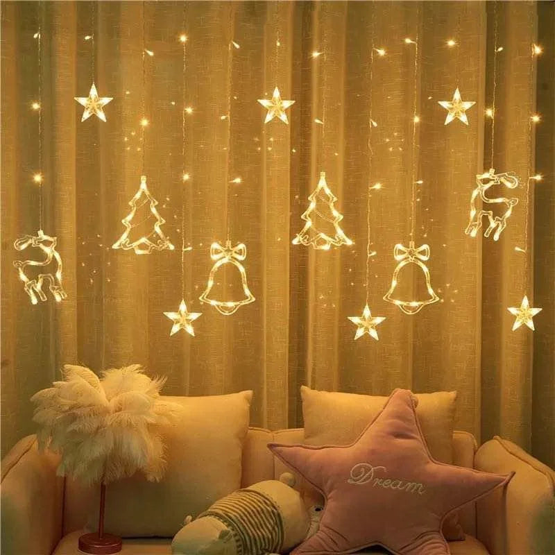 Light Emitting Diode Deer Bell Christmas Tree Curtain String Light Christmas Ornament Home Decoration Christmas Party Curtain String Light 