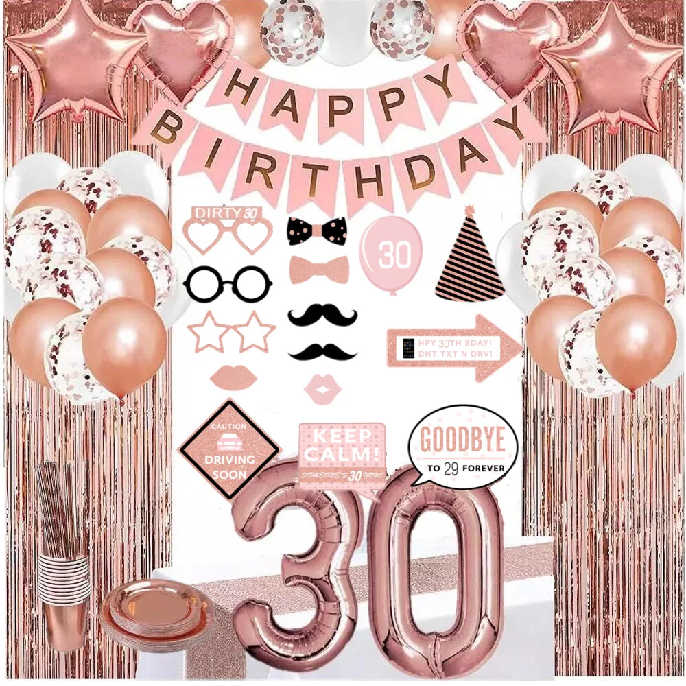 1 Wedding Party, Rose Happy Birthday Aluminum Foil Balloon Wedding Birthday Baby Shower Graduation Rose Gold Birthday Party Decoration Set