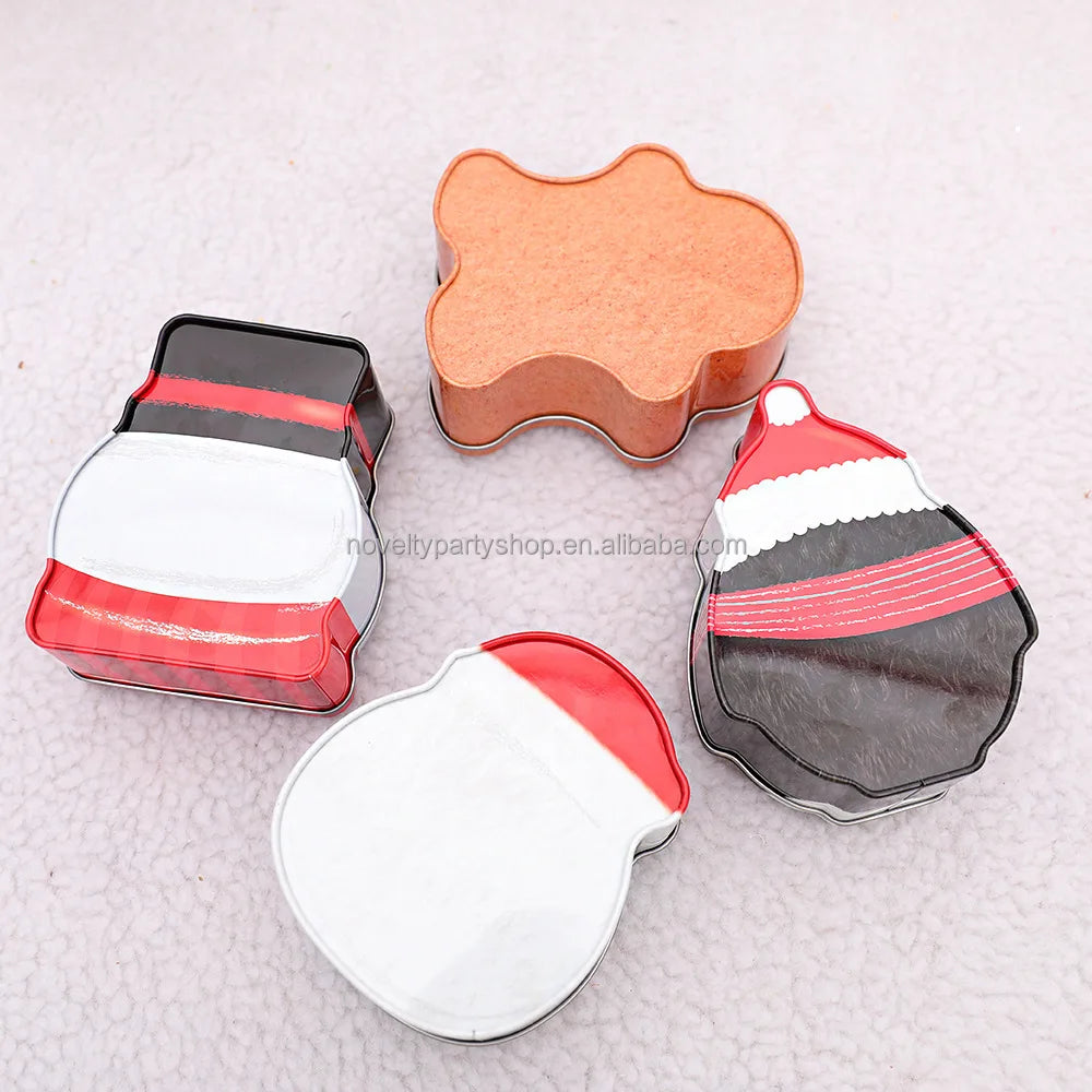 Novelty Christmas Cookie Tools Gingerbread Man Santa and Cartoon Snowman Tin Box Holiday Ornaments Candy Storage