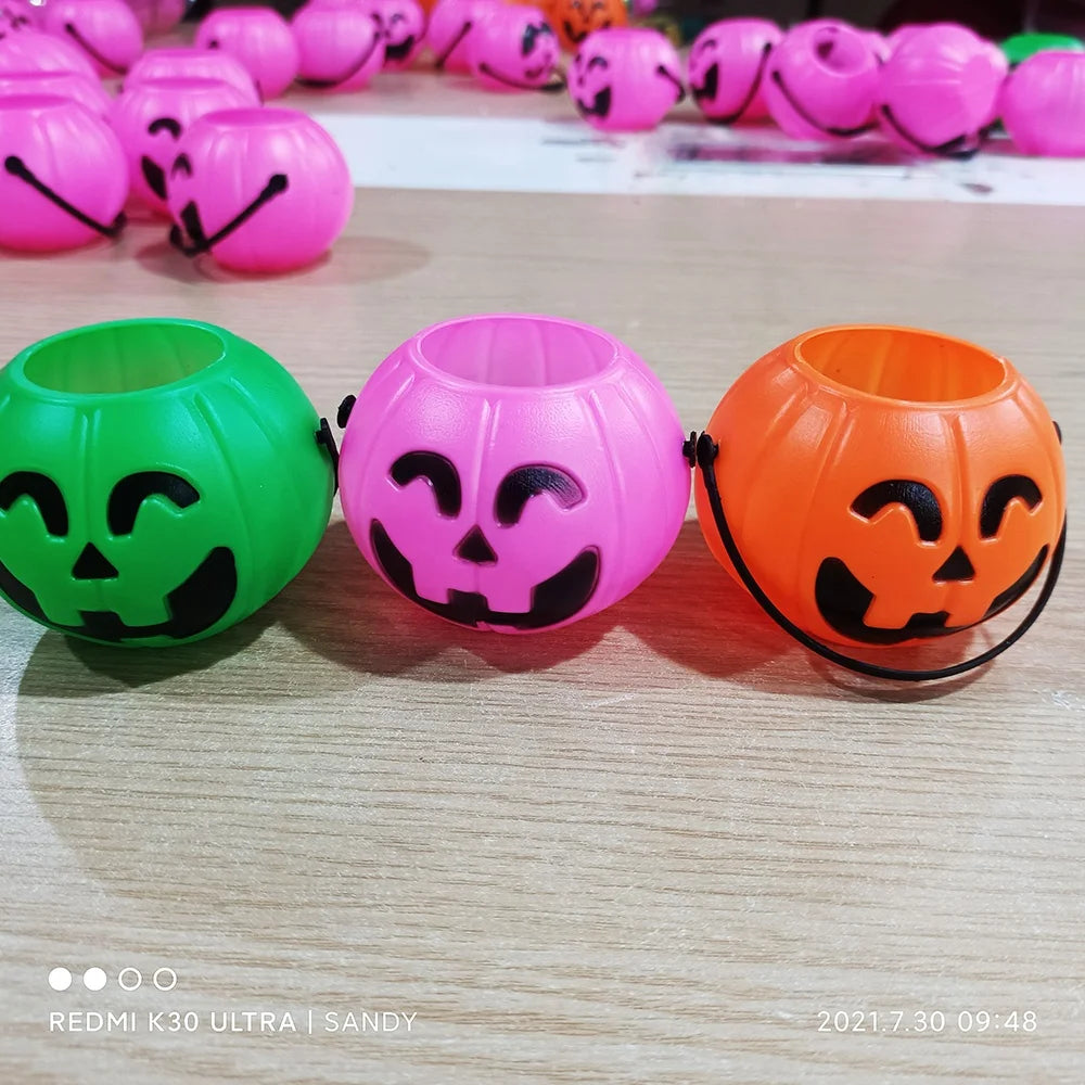 Halloween & Death Day Pumpkin Mini Bucket Halloween 12pcs Mini Plastic Candy Jar Container Kettle Party Love Fancy Trick or Treat Toys