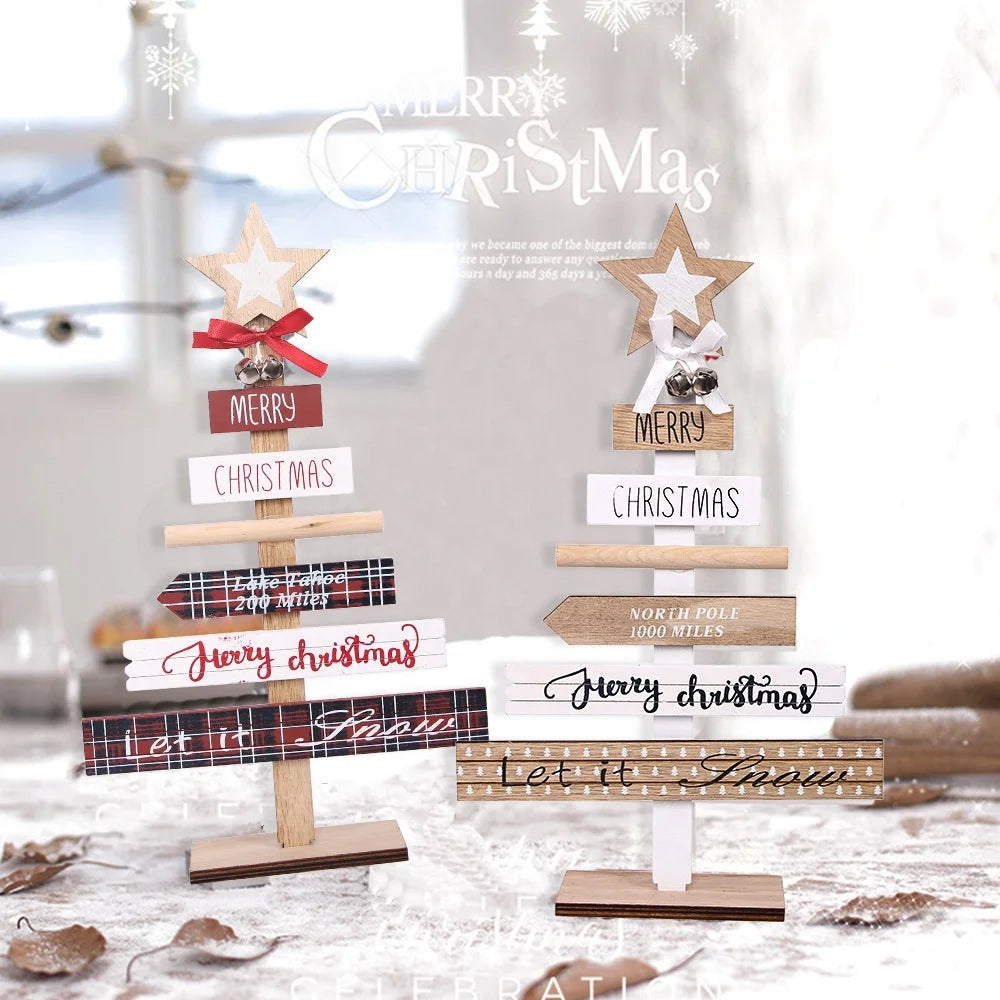 New Christmas Painted Wooden Decoration Christmas Tree Tabletop DIY Assembly Ornament Christmas Wooden Ornament
