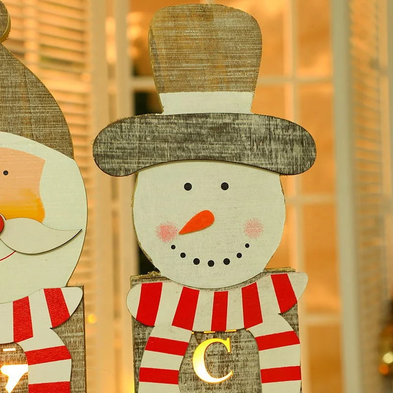 Christmas Light Ornament Christmas Wooden Santa Claus Snowman Elk Night Light Christmas Wooden Glow Decoration