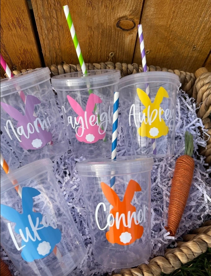 Easter and Thanksgiving 3 Bunny Party Cup Set Disposable Lid Straw Set Easter Party Favorite Children's Gifts Cute Bunny Tumbler with Lid and Straw
