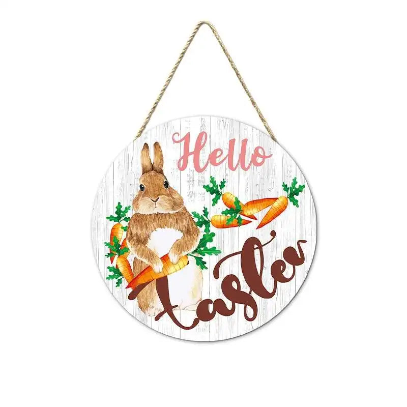 Easter and Thanksgiving 3 New Easter Round Booney Door Pendant Decoration Round Wooden Rabbit Egg Painting Home Crafts Hanging Signs Wall Decoration