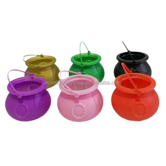 Halloween & Death Day Novelty Mini Colorful Halloween Cauldron Plastic Cauldron Portable Witch Cauldron with Handle