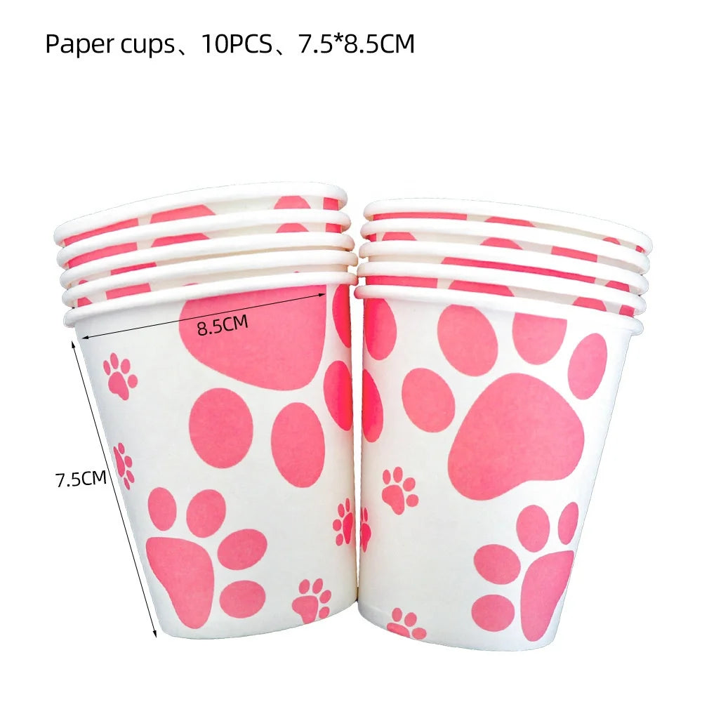 Pet Festival, New Pet Birthday Party Decoration Flag Dog Paws Balloon Pink Tableware Set Party Supplies