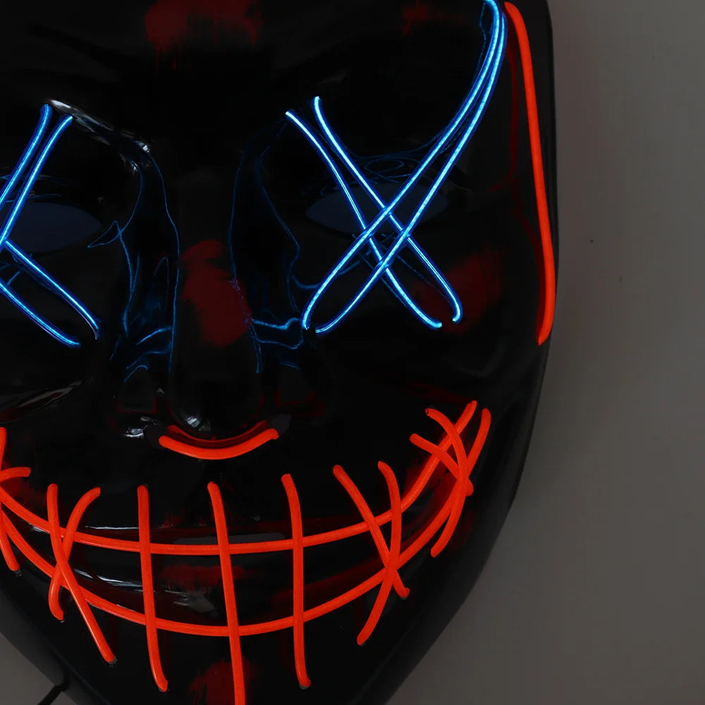 Halloween & Day of the Dead Light Emitting Diode Carnival Halloween Bar Party Luminous Horror V Ghost Lamp Mouth Eye Piercing Light Halloween El Wire Glow Mask