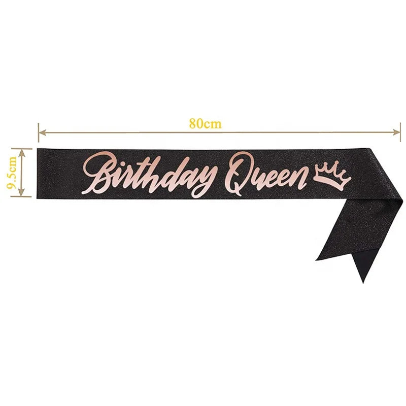 Birthday Party 2 Novelty Birthday Girl Window Cover Rose Gold Glitter Window Strap with Crown Birthday Queen Birthday Window Grilles