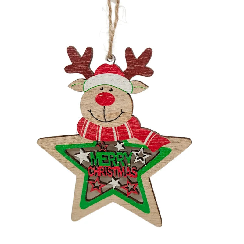 New Wooden Christmas Tree Snowman Santa Elk Hollow Pendant DIY Painted Christmas Wooden Ornament