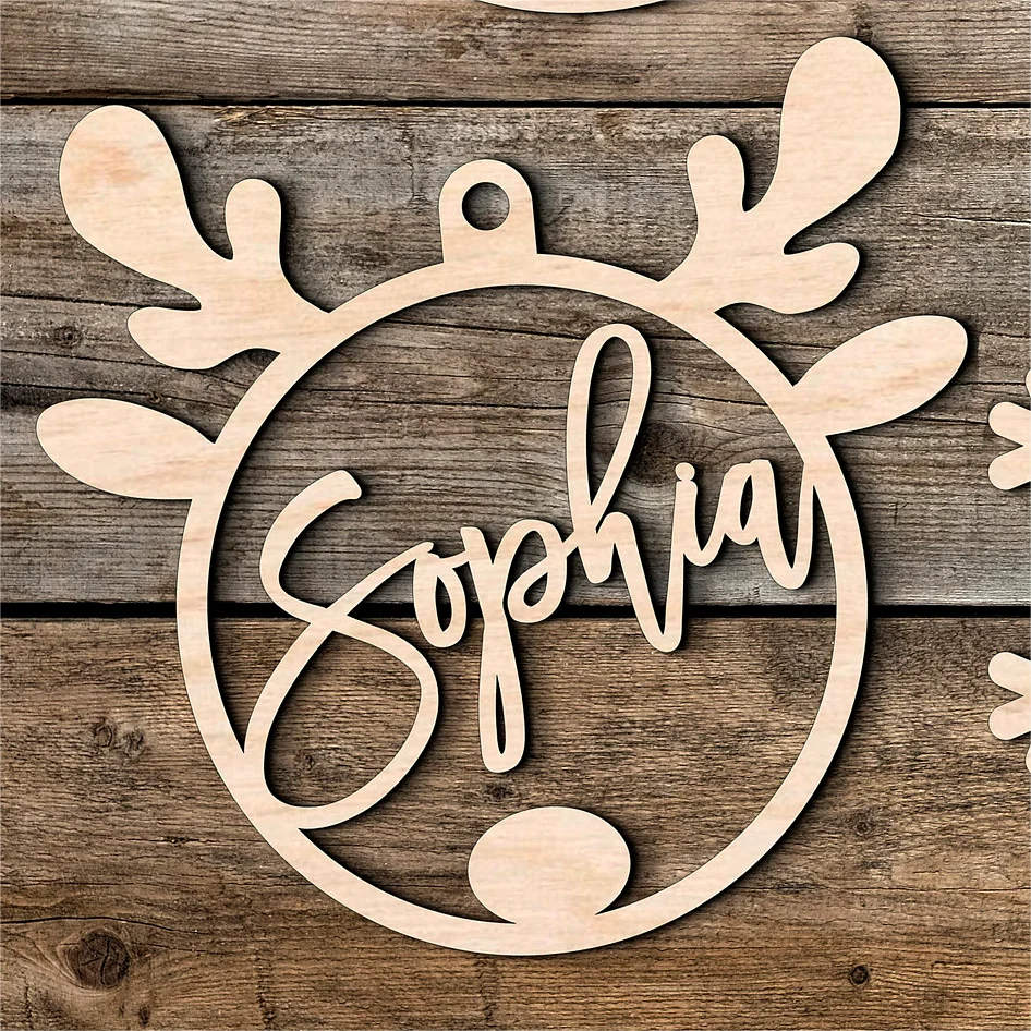 DIY Custom Christmas Party Ornament Laser Cut Holiday Craft Decorative Gift Label Plywood Family Name Christmas Sign