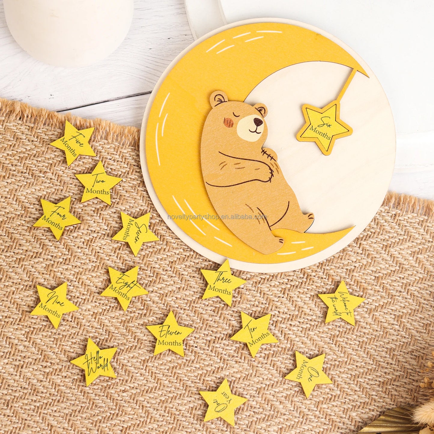 Birthday Party Novelty Baby Milestones Bear Moon Milestones Marker Newborn Baby Bear Shape Monthly Milestones Wooden Card
