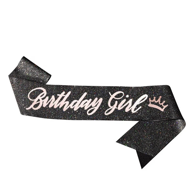 Birthday Party 2 Novelty Birthday Girl Window Cover Rose Gold Glitter Window Strap with Crown Birthday Queen Birthday Window Grilles