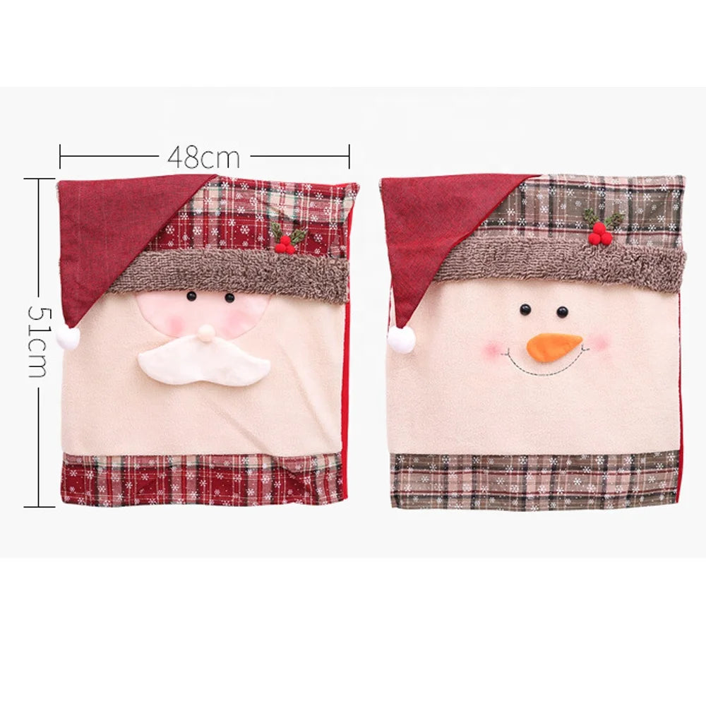 Christmas Chair Cover Decorative Santa Claus Red Hat Snowflake Chair Christmas Hat Kitchen Dining Chair Cover