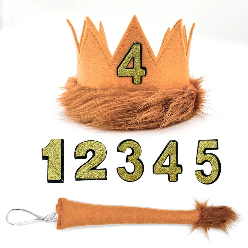 Birthday Party 2 Lion King Crown & Tail Kids 1st Birthday Party Clothing Crown Wildlife Birthday Party Supplies