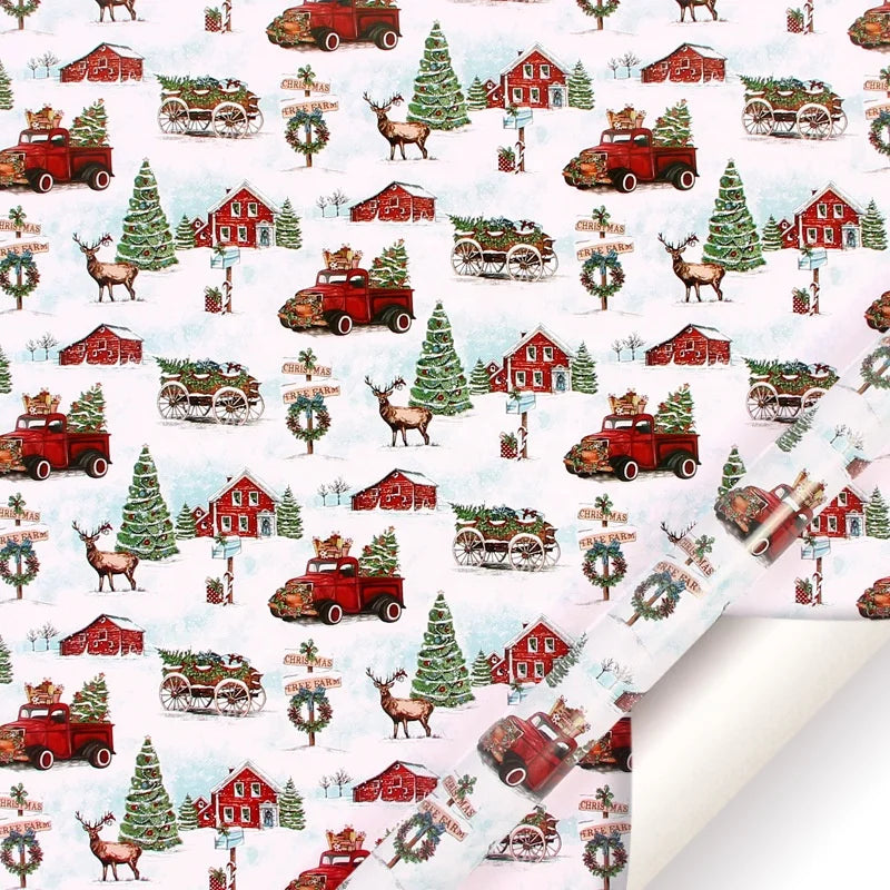 Papel de embrulho de Natal - Padrão de rena com flocos de neve de Natal, papel de embrulho revestido premium para presente 