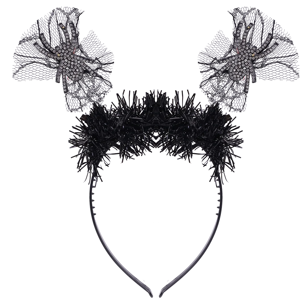 Halloween & Day of the Dead Black Feathers Tinsel Spider Bat Tentacles Boppers Halloween Party Headband Celebration Spider Web Headband Costume Accessories